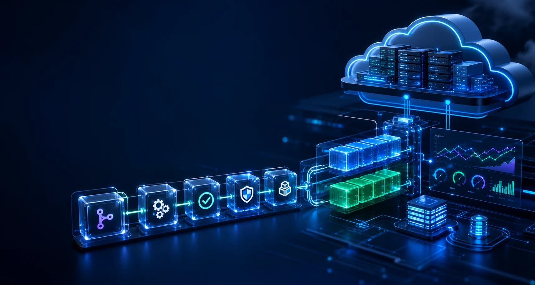 Automated DevOps pipeline connecting source, tests, containers, deployment and cloud monitoring