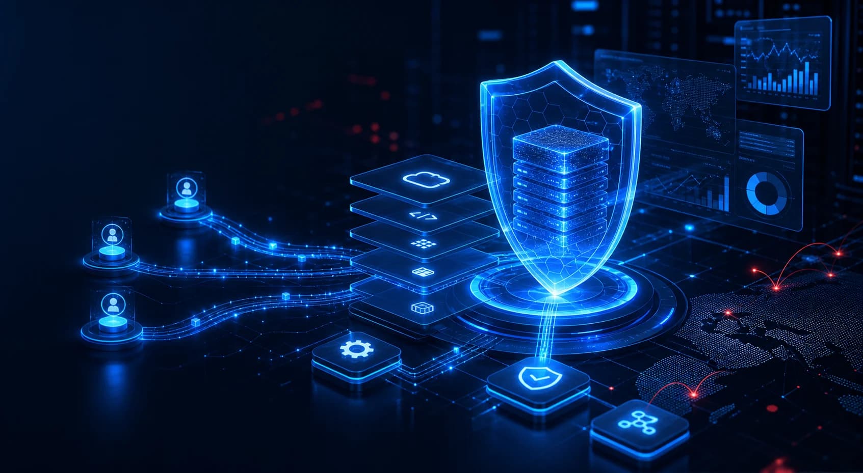 Layered cybersecurity architecture protecting applications, identities and enterprise data
