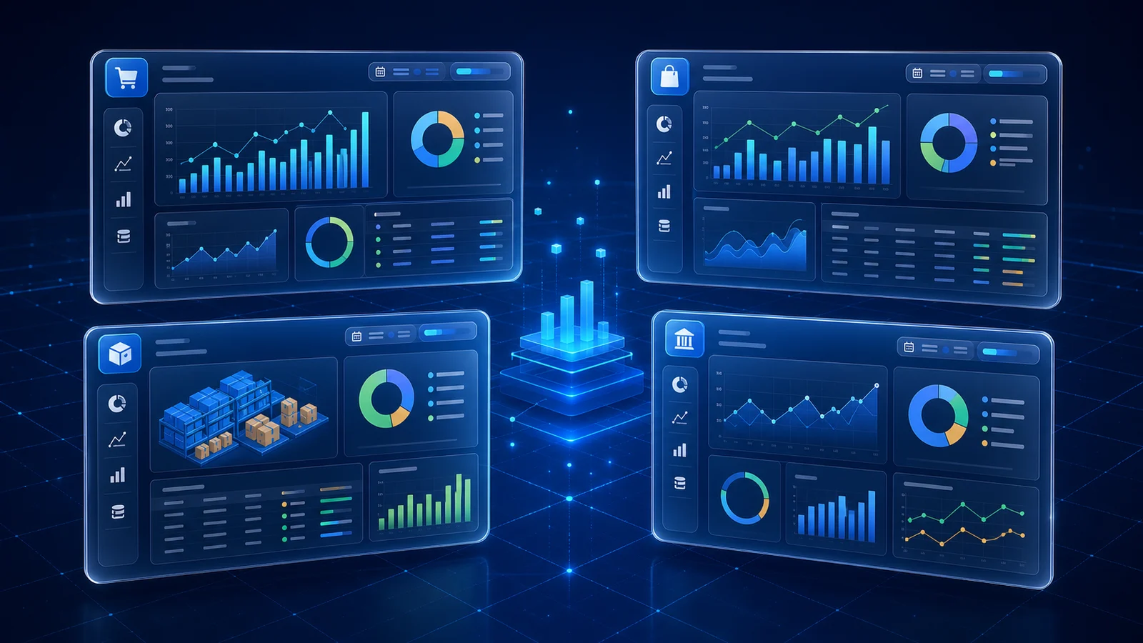 Sales, purchase, inventory and financial analytics dashboards